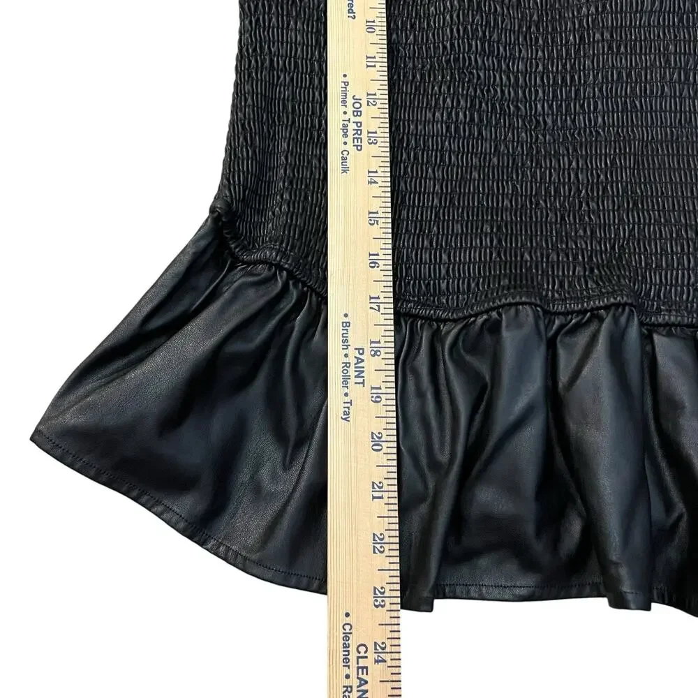 Torrid Faux Leather Peplum Tank Top 2X Smocked Black Square Neck Stretchy READ
